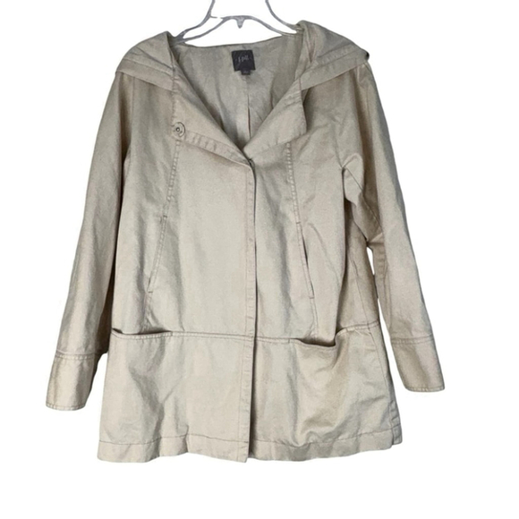 J. Jill Jackets & Blazers - J Jill Women’s Hooded Hidden Button Cotton Linen Jacket Khaki Size M